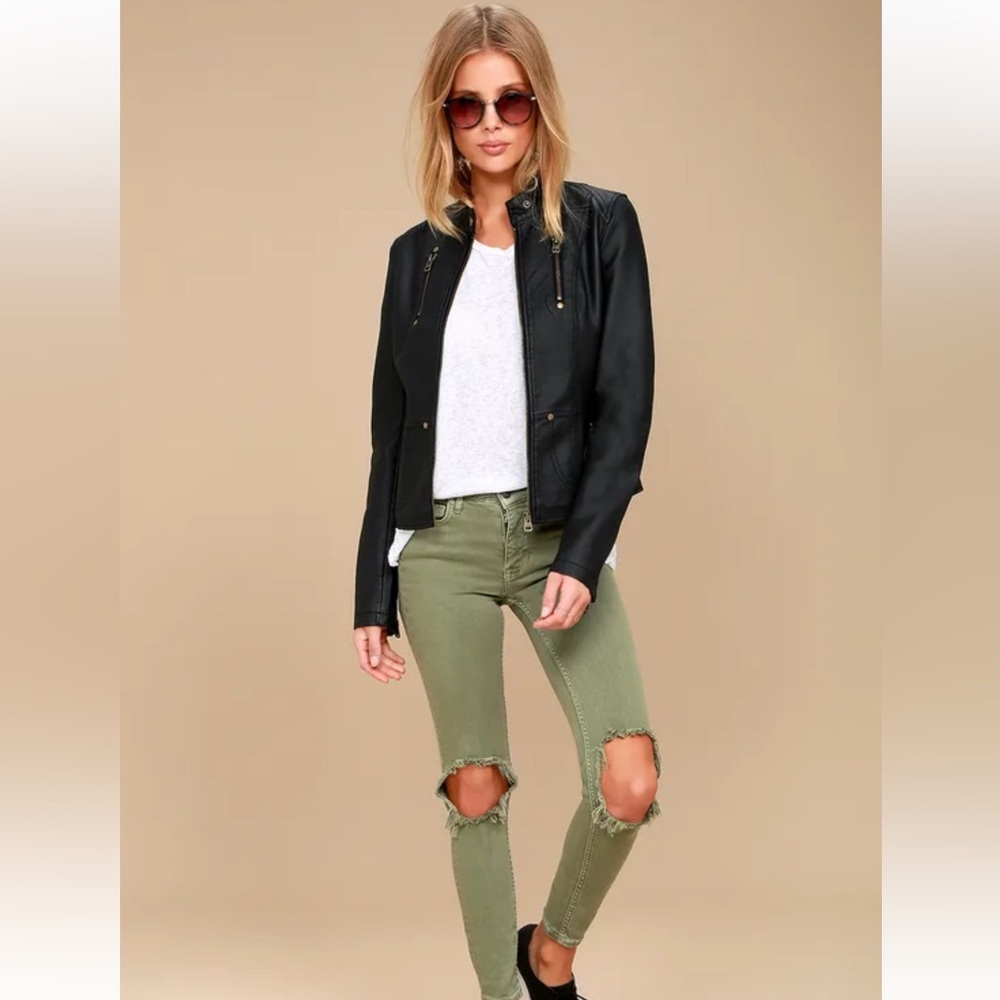 Lulu’s Peace of Mind Black Vegan Leather Moto Jacket